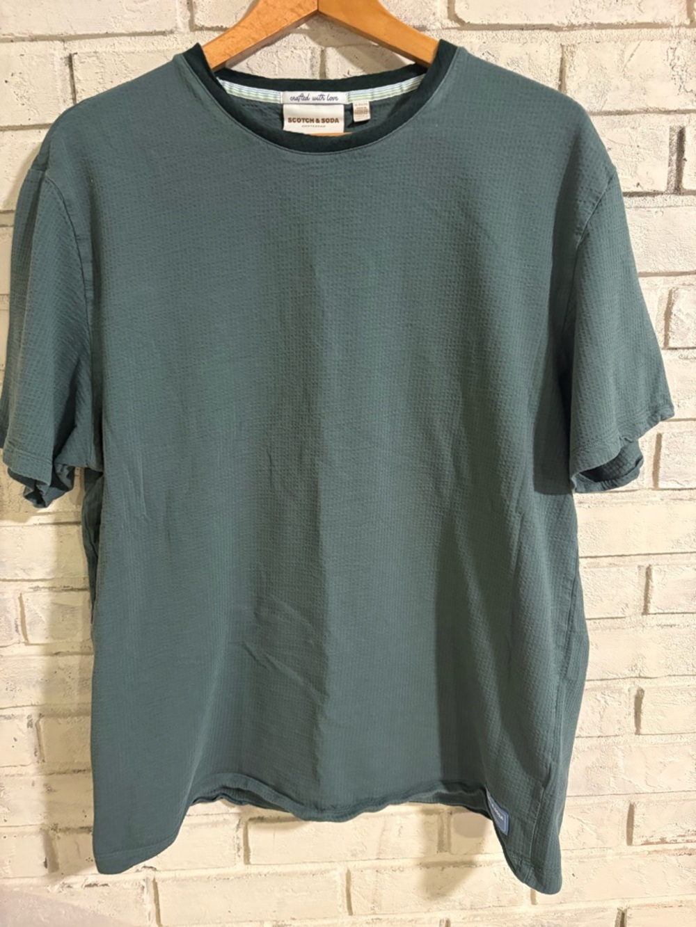 Scotch & Soda Short Sleeve Crew Neck Shirt - Green mini waffle-weave size XL